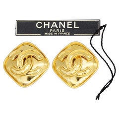 Orecchini Chanel Vintage Rari del 1994: Iconici CC Coco quadrati grandi, dorati, con effetto luccicante e diamanti