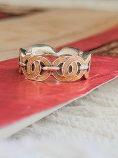Chanel Vintage Rare 2000 Pink Orange Enamel Whole Logo CC Coco Silver Ring