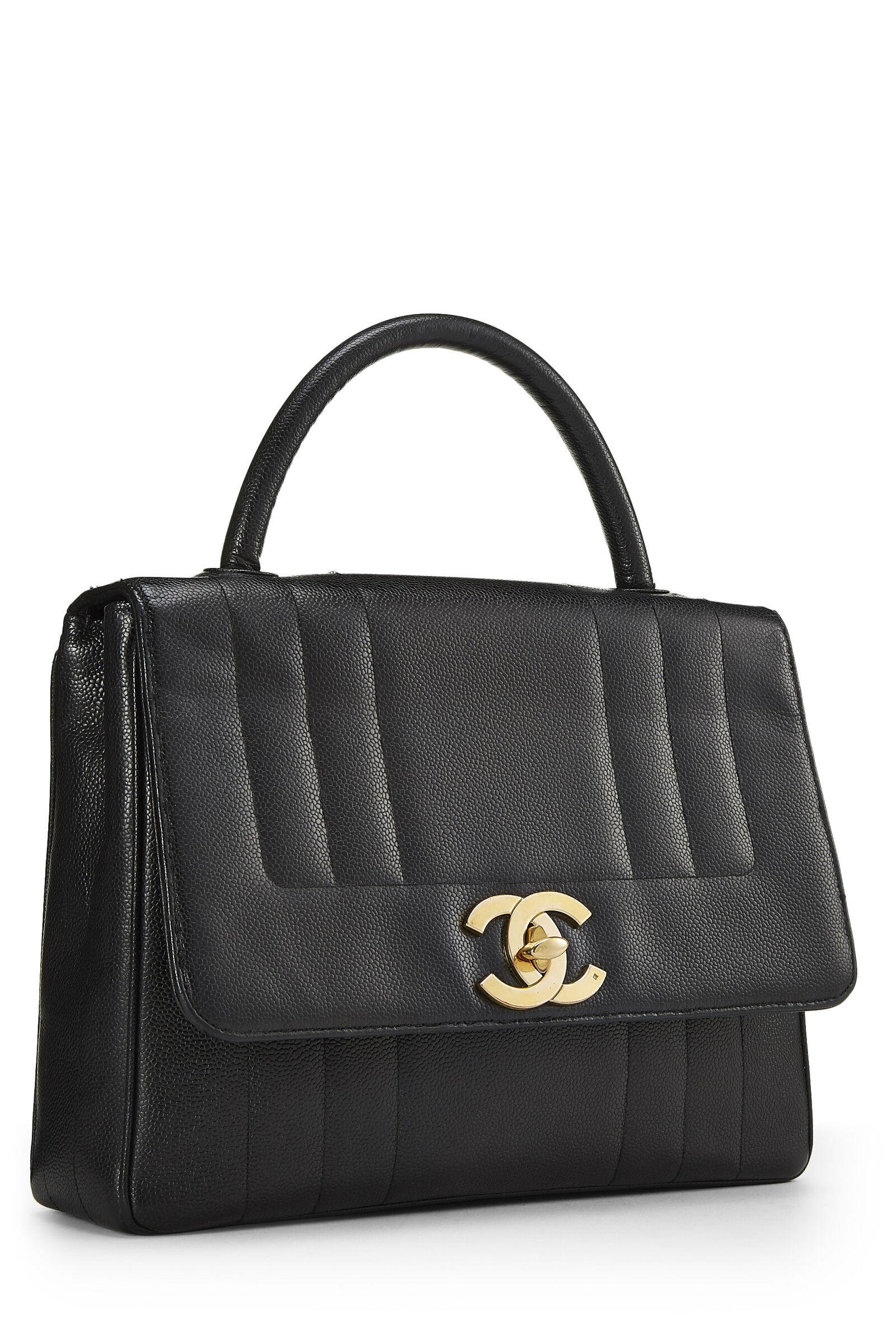 Chanel Vintage Rare Noir Caviar Top Handle Classic Kelly Flap Bag en vente 1