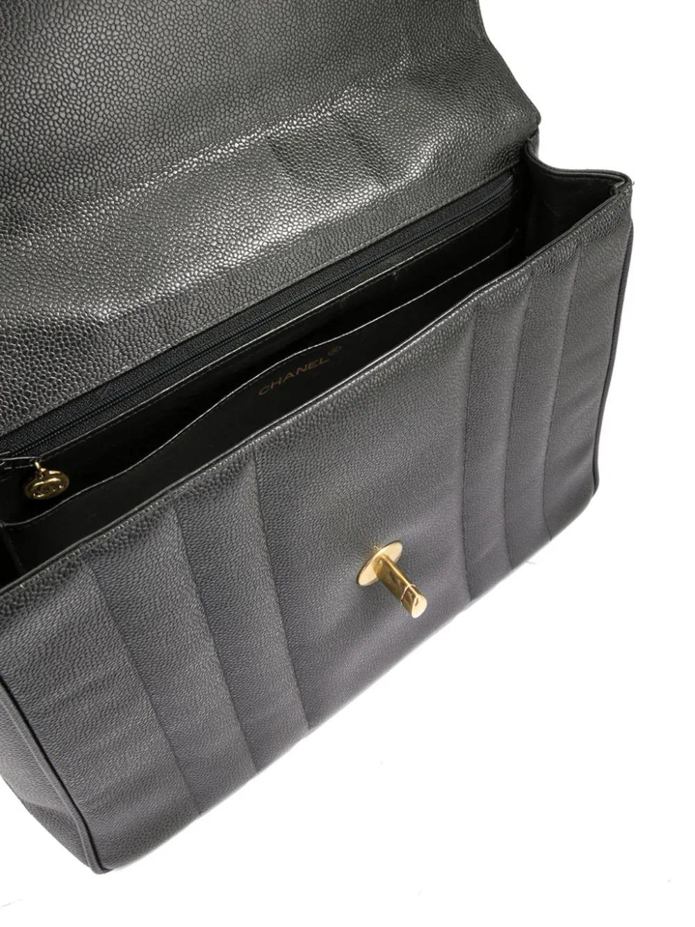 Chanel Vintage Rare Black Caviar Top Handle Classic Kelly Flap Bag For Sale 2