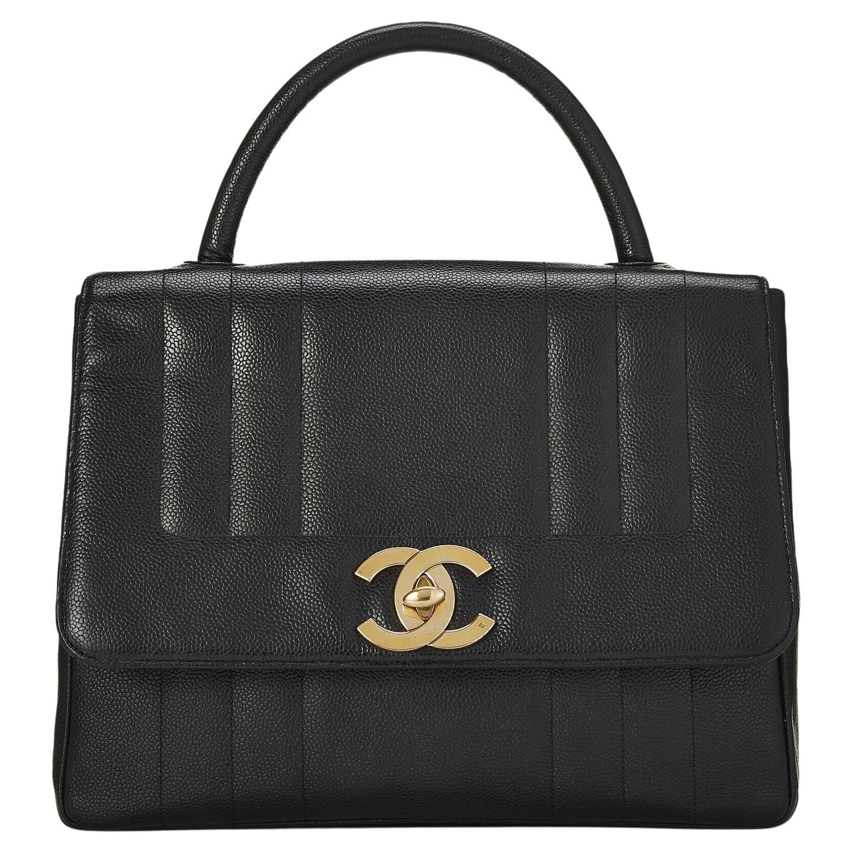 Chanel Vintage Rare Black Caviar Top Handle Classic Kelly Flap Bag