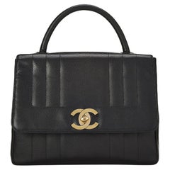 Chanel Vintage Rare Black Caviar Top Handle Classic Kelly Flap Bag