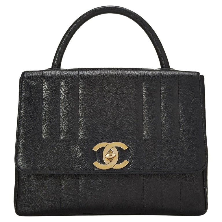 Chanel Vintage Rare Black Caviar Top Handle Classic Kelly Flap Bag For ...