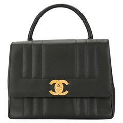 Chanel Retro Rare Black Caviar Top Handle Classic Kelly Flap Bag