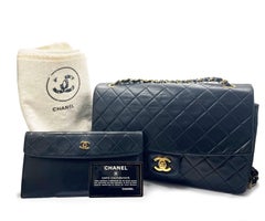 Chanel Vintage RARE Classic Flap Black Wallet Shoulder Bag Set