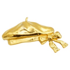 Chanel Vintage Rare Gold Beret Hat Cap Knot Bow Ribbon Statement Elegant Brooch