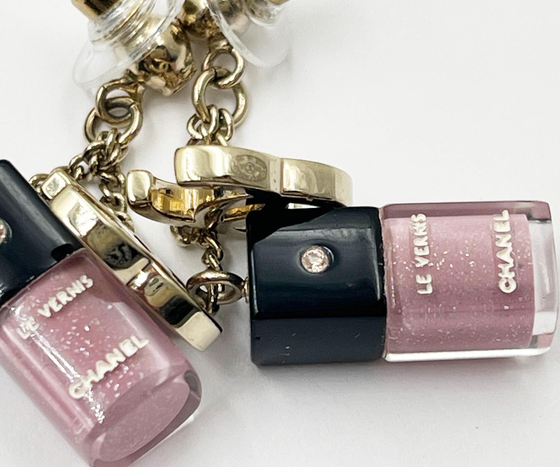 Artisan Chanel Vintage Rare Gold CC Pink Nail Polish Piercing Earrings