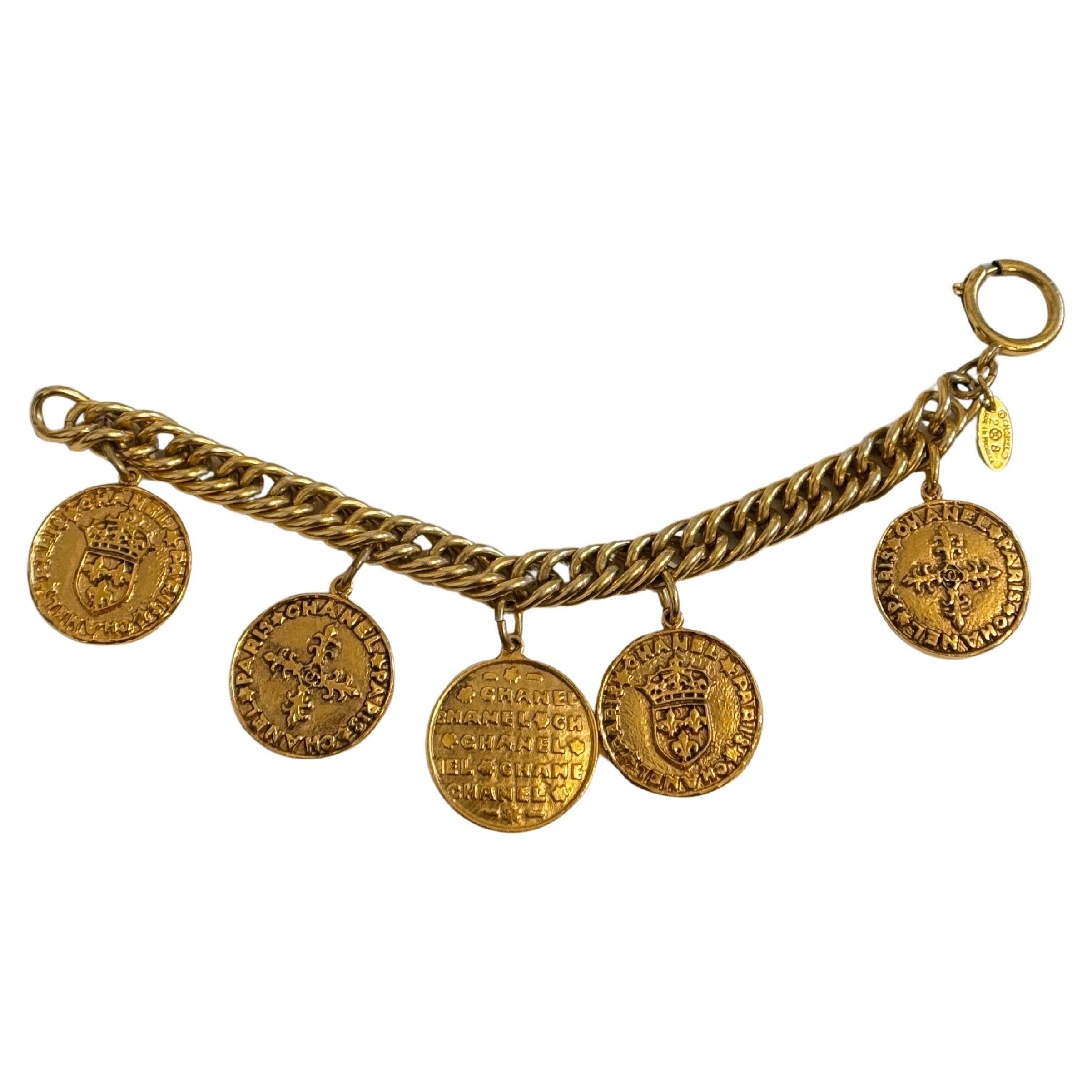 CHANEL Vintage Rare Gold Coins Charm Bracelet