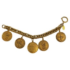 CHANEL Vintage Rare Gold Coins Charm Bracelet
