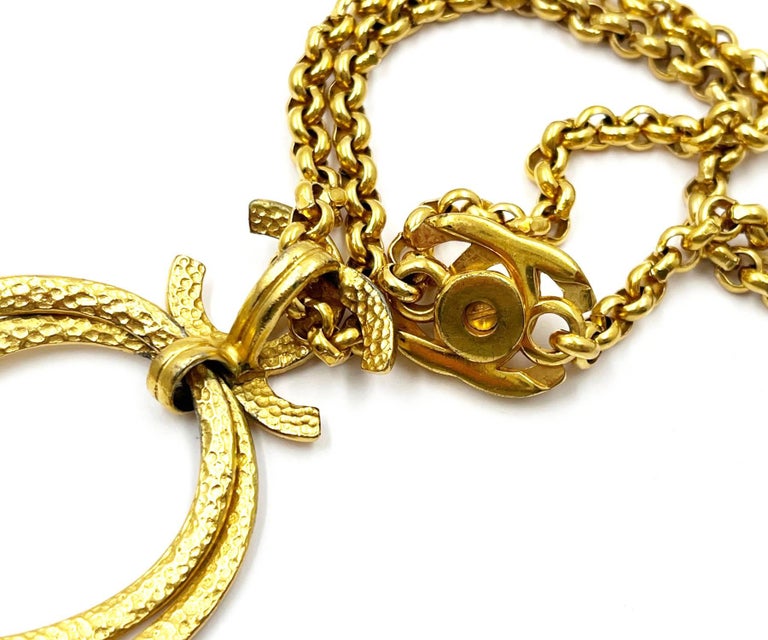 Chanel Vintage Rare Gold Plated CC Ring Turnlock Necklace For Sale at