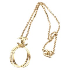 Chanel Vintage Rare Gold Plated CC Ring Turnlock Necklace