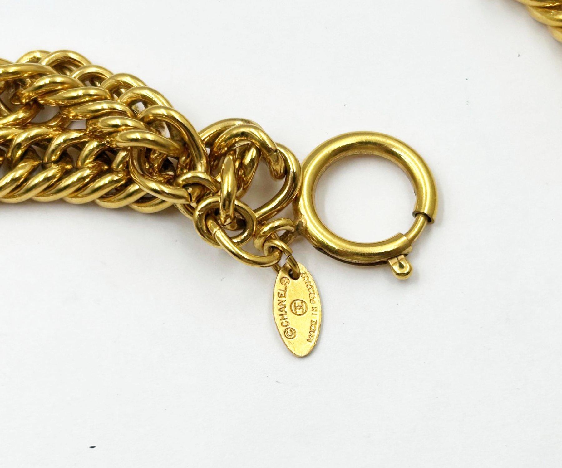 Chanel Vintage Rare Gold plattiert Chanel Bar Doppelkette Halskette Damen im Angebot