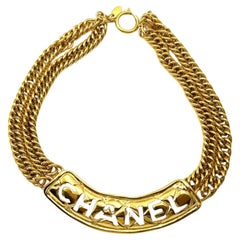 Chanel Vintage Rare Gold plattiert Chanel Bar Doppelkette Halskette