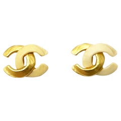 Chanel Vintage Rare Vergoldet Elfenbein CC Ohrringe