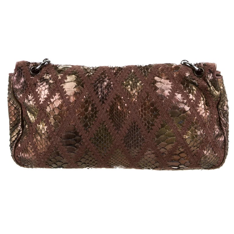 Chanel Vintage Rare Handbag Clutch Exotic Tote & Metallic Bronze Hobo Flap Bag In Good Condition For Sale In Miami, FL