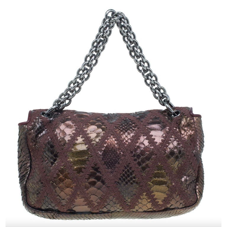 Women's or Men's Chanel Vintage Rare Handbag Clutch Exotic Tote & Metallic Bronze Hobo Flap Bag For Sale