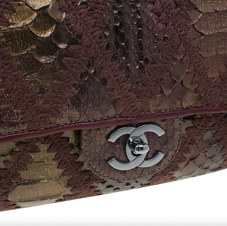 Chanel Vintage Rare Handbag Clutch Exotic Tote & Metallic Bronze Hobo Flap Bag For Sale 3