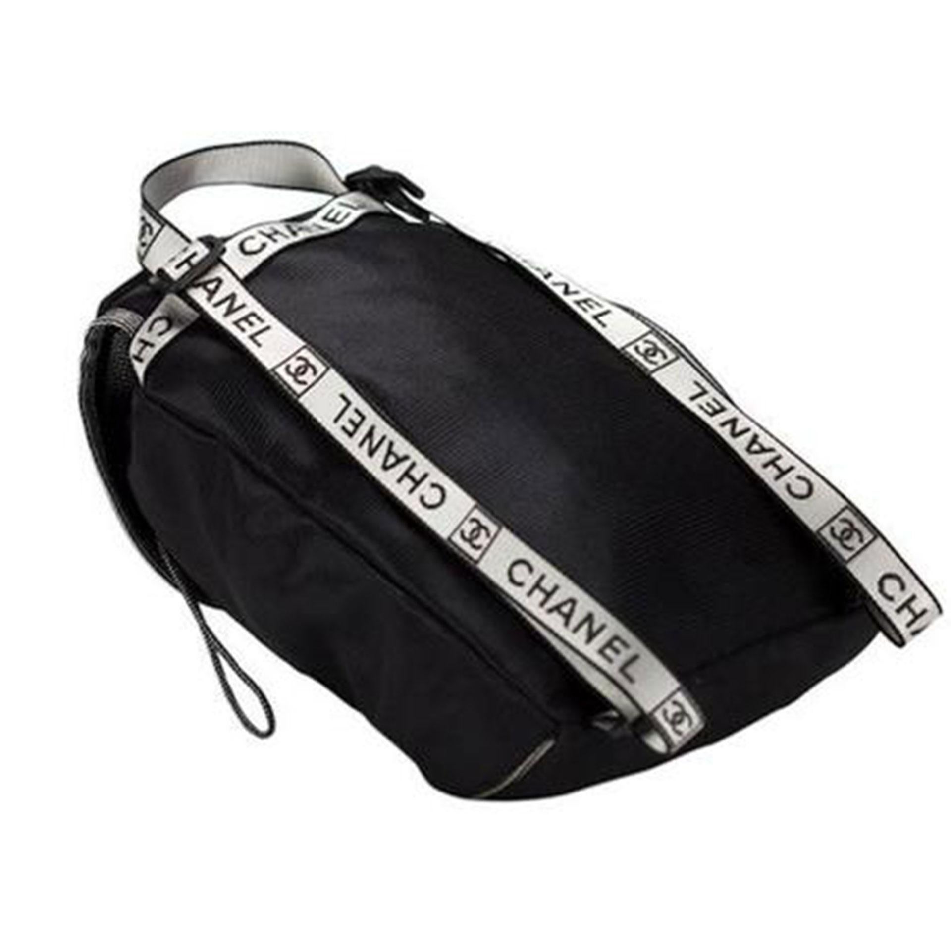 Women's or Men's Chanel Vintage Rare Mini Mesh Sport Gym Black Microfiber Nylon Backpack For Sale
