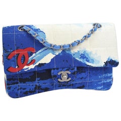  Chanel 2001 Retro Rare Surf Sport Blue White Red Canvas Shoulder Bag