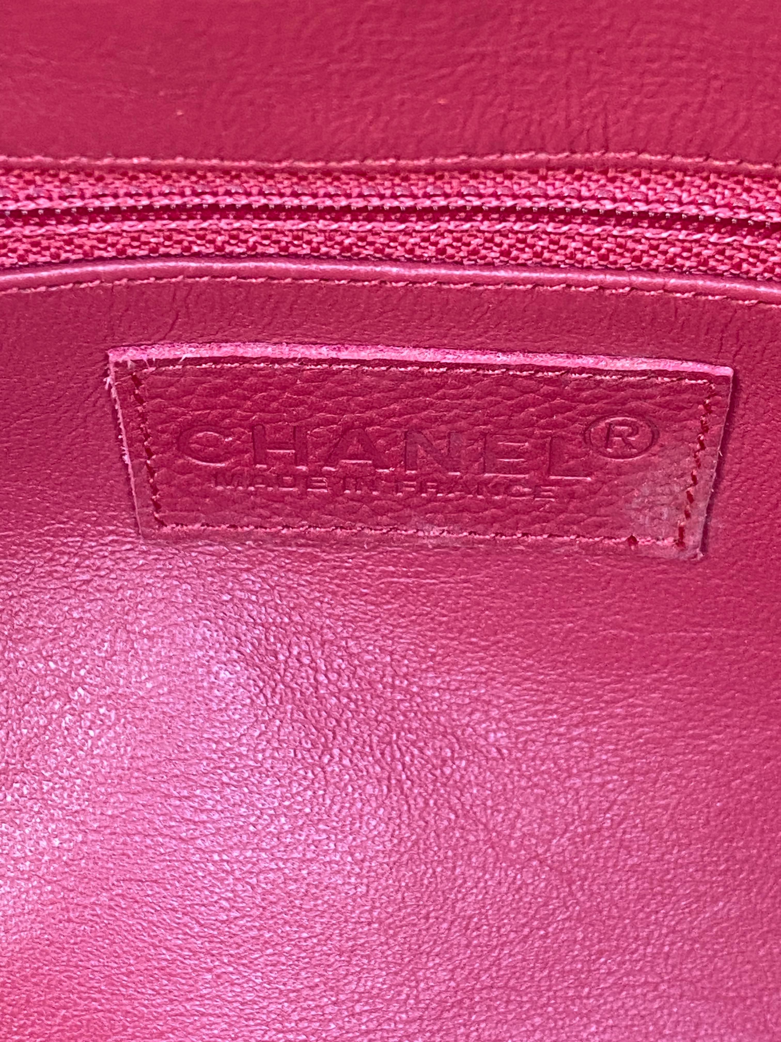 Chanel Rare Vintage Raspberry Pink Caviar Weekender Travel Duffle Shopper Bag For Sale 10