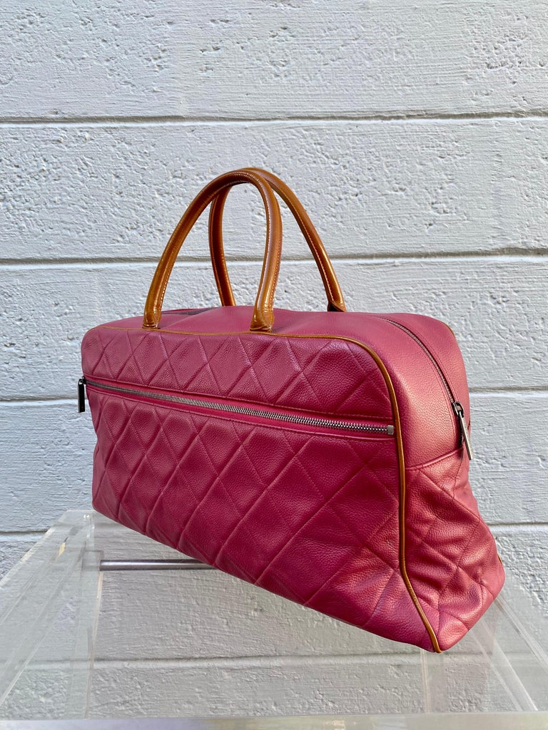 Chanel Rare Vintage Raspberry Pink Caviar Weekender Travel Duffle Shopper  Bag For Sale at 1stDibs