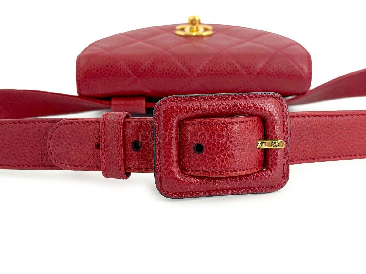 Chanel Vintage Red Caviar Belt Bag Rounded Fanny Pack 64267 9