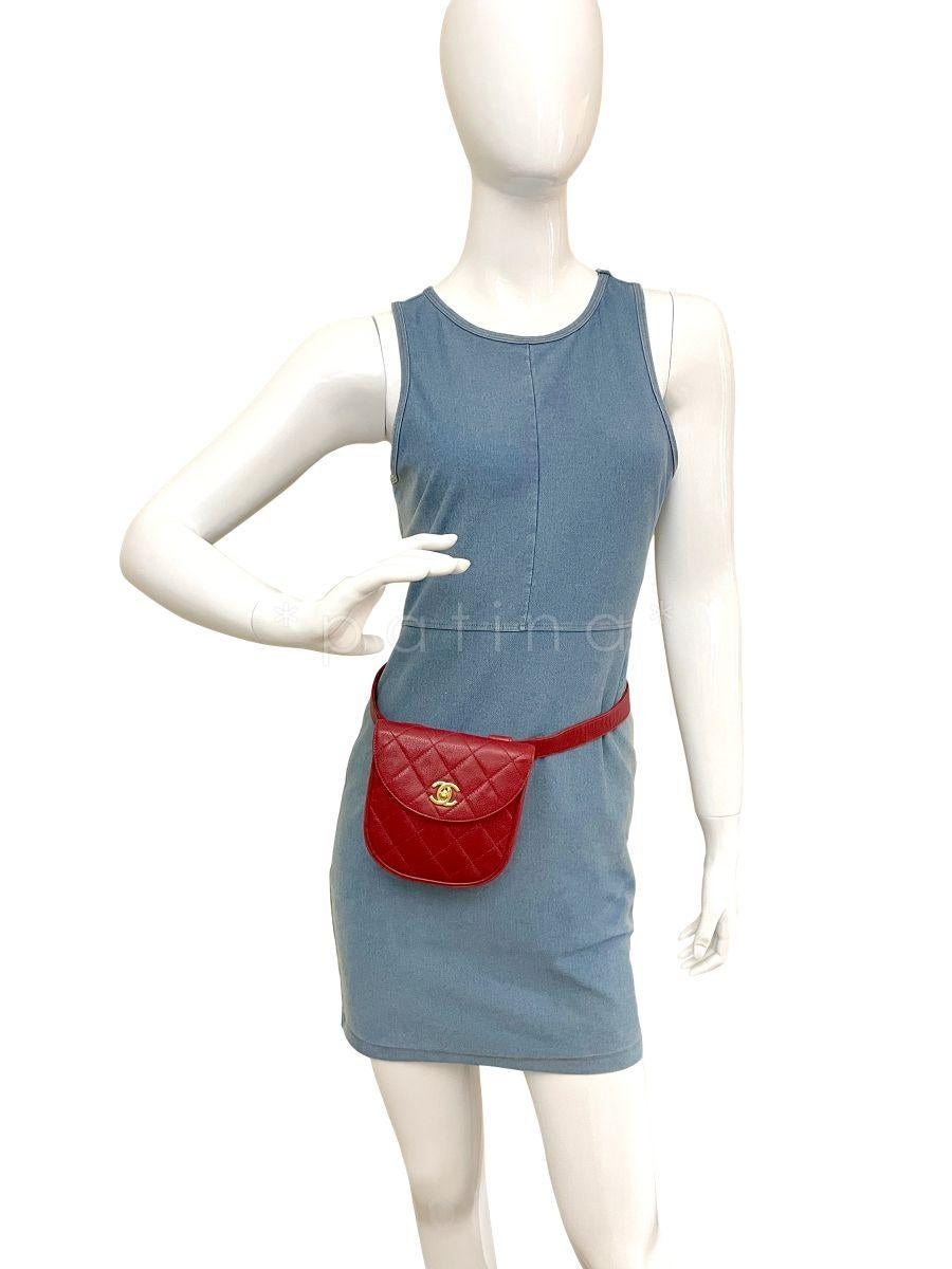 Chanel Vintage Red Caviar Belt Bag Rounded Fanny Pack 64267 11