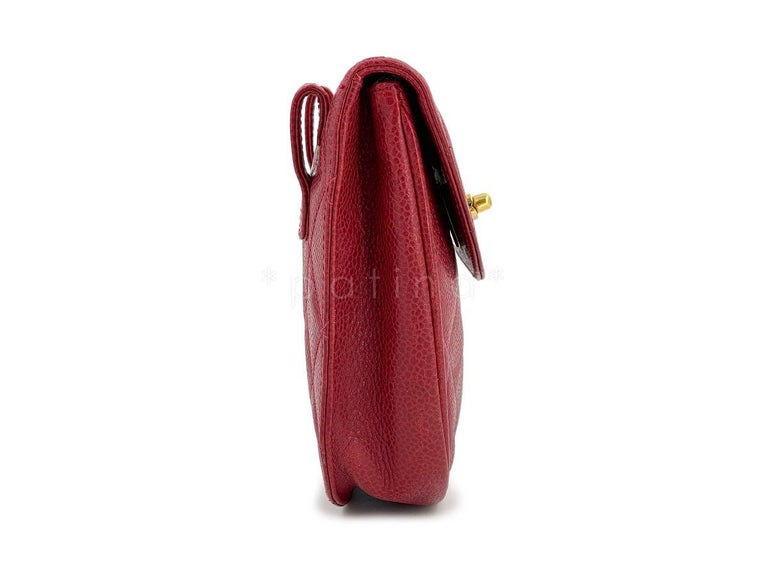 Chanel Vintage Red Caviar Belt Bag Rounded Fanny Pack 64267