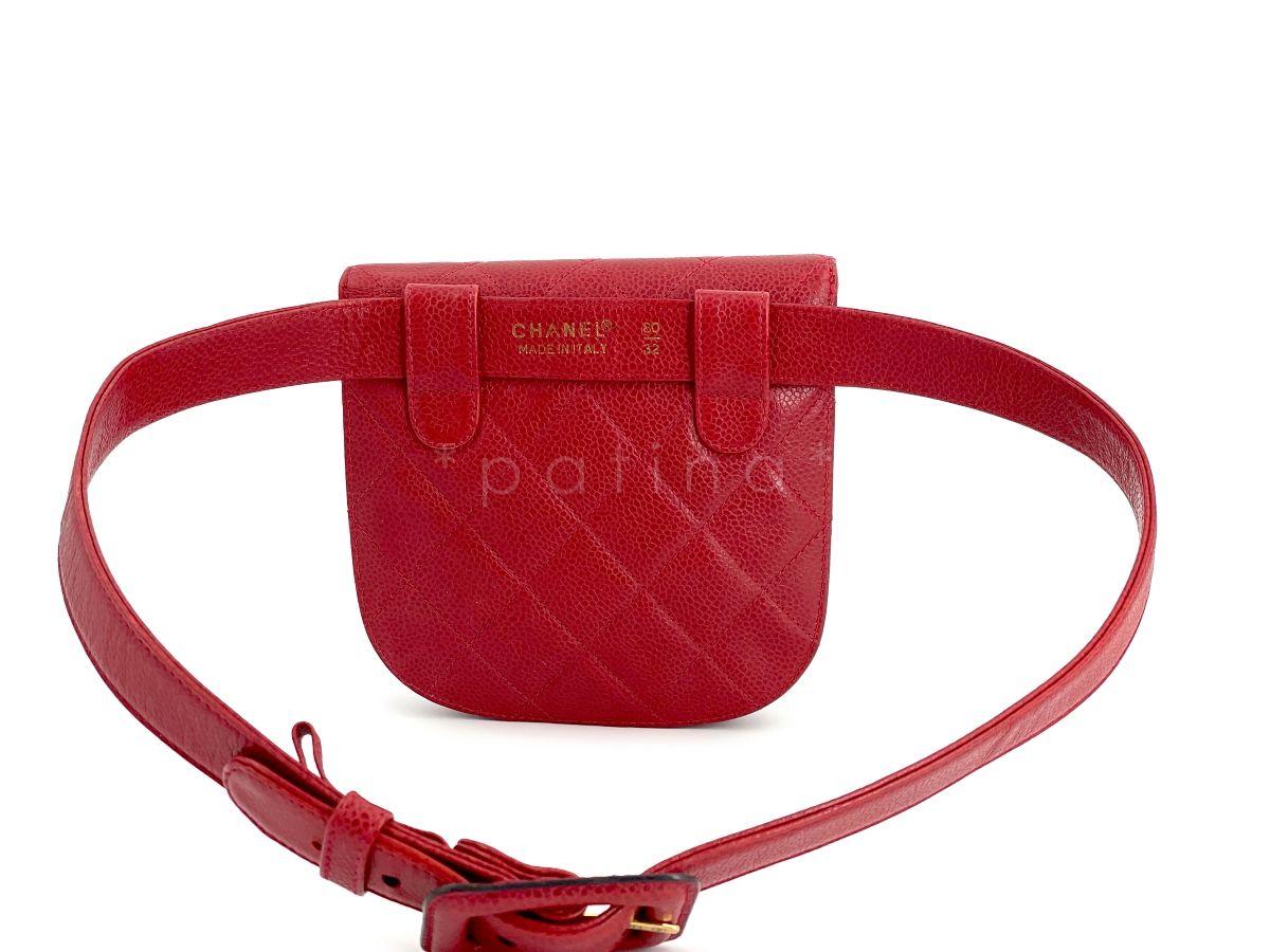 Chanel Vintage Red Caviar Belt Bag Rounded Fanny Pack 64267 In Excellent Condition In Costa Mesa, CA