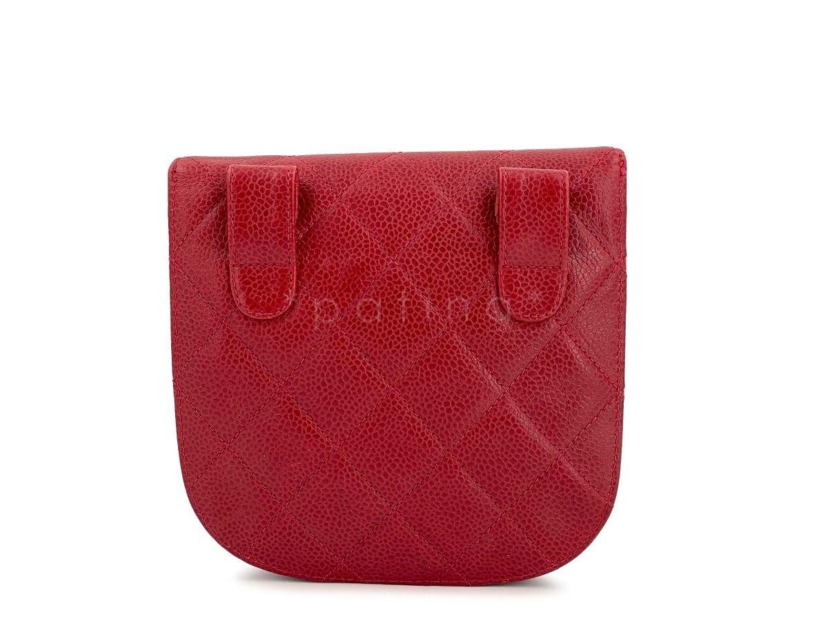 Women's Chanel Vintage Red Caviar Belt Bag Rounded Fanny Pack 64267