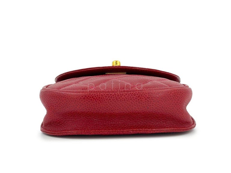 Chanel Vintage Red Caviar Belt Bag Rounded Fanny Pack 64267