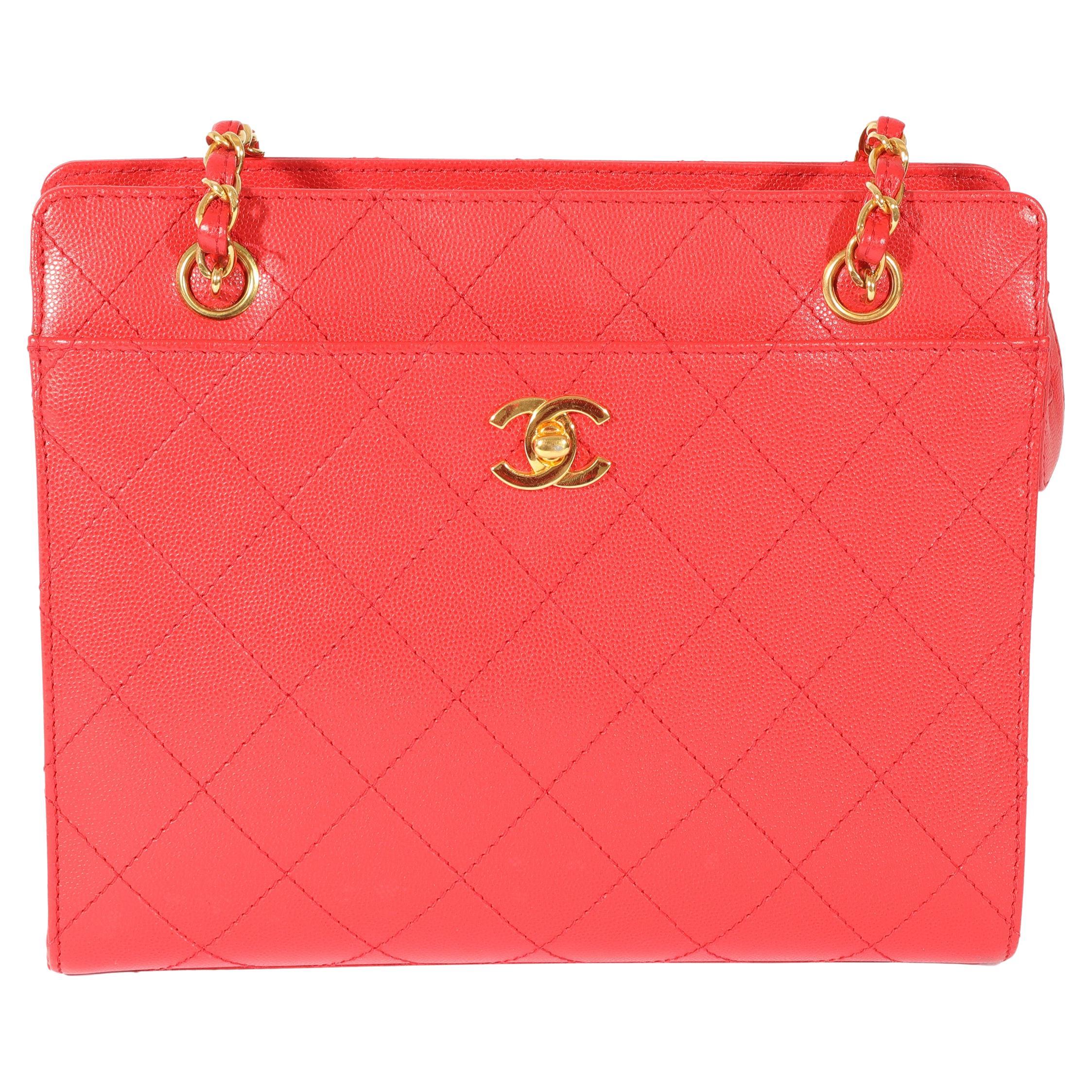 Chanel Vintage Red Caviar CC Lock Tote For Sale at 1stDibs