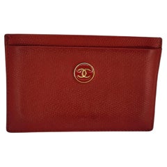 Chanel Vintage Red Caviar Coco Button Card Case