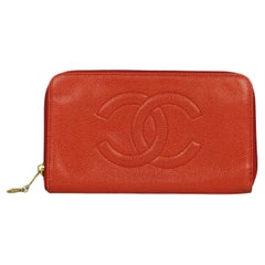 Chanel Vintage Red Caviar Leather Zip Around Large Timeless Wallet