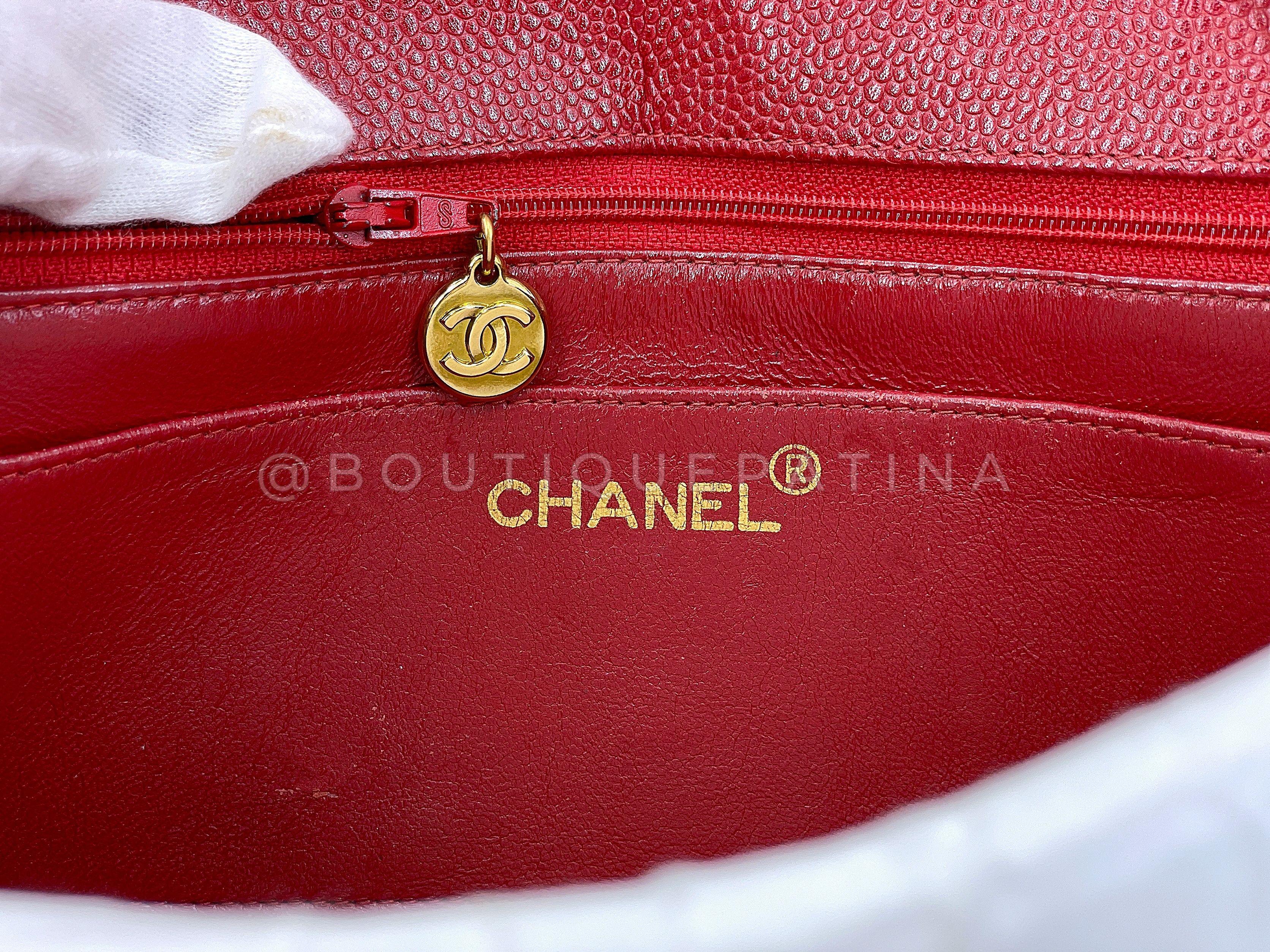 Chanel Vintage Red Caviar Small Diana Flap Bag 24k GHW 67655 For Sale 7