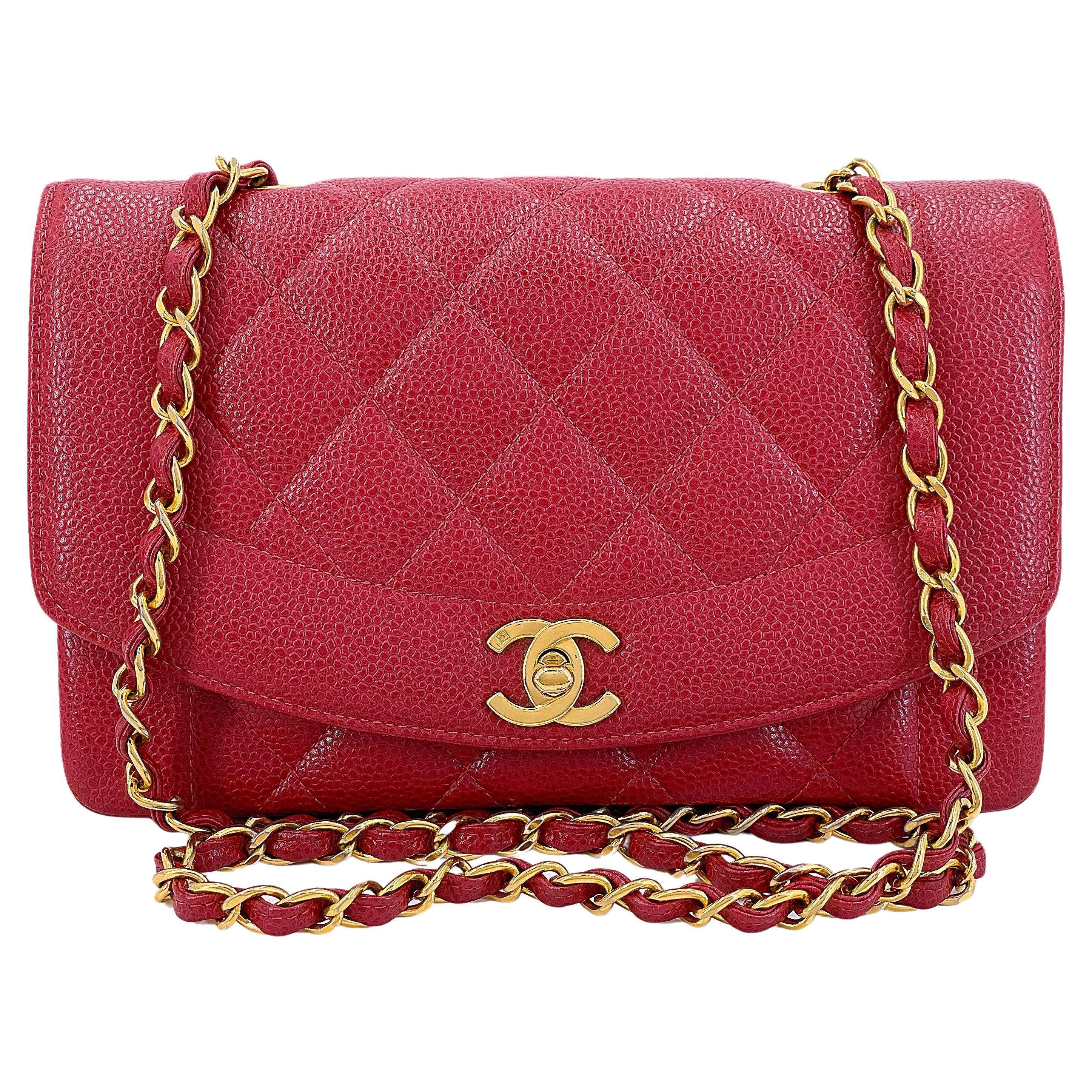 Chanel Vintage Red Caviar Small Diana Flap Bag 24k GHW 67655