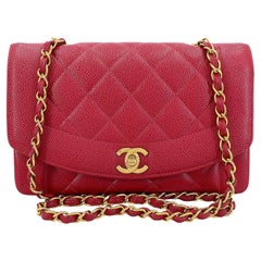 Chanel Vintage Red Caviar Small Diana Flap Bag 24k GHW 67655
