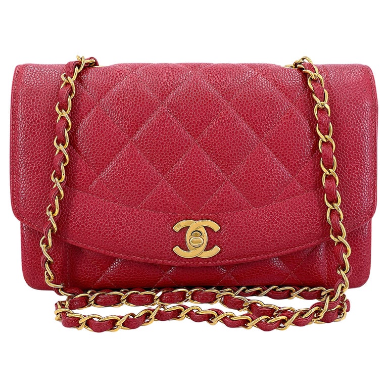 Chanel Vintage Red Caviar Small Diana Flap Bag 24k GHW 67655 For