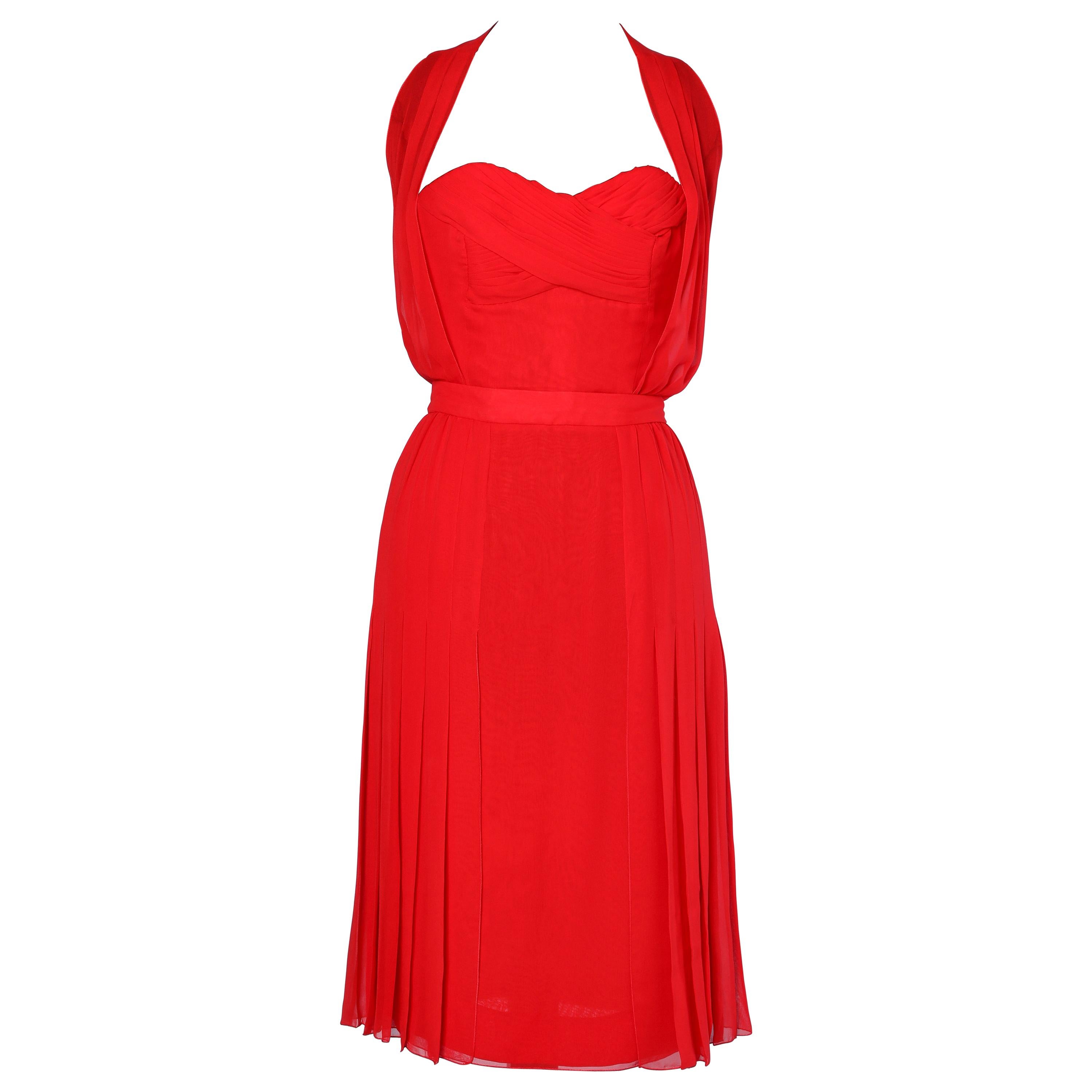Chanel vintage  red chiffon cocktail  dress