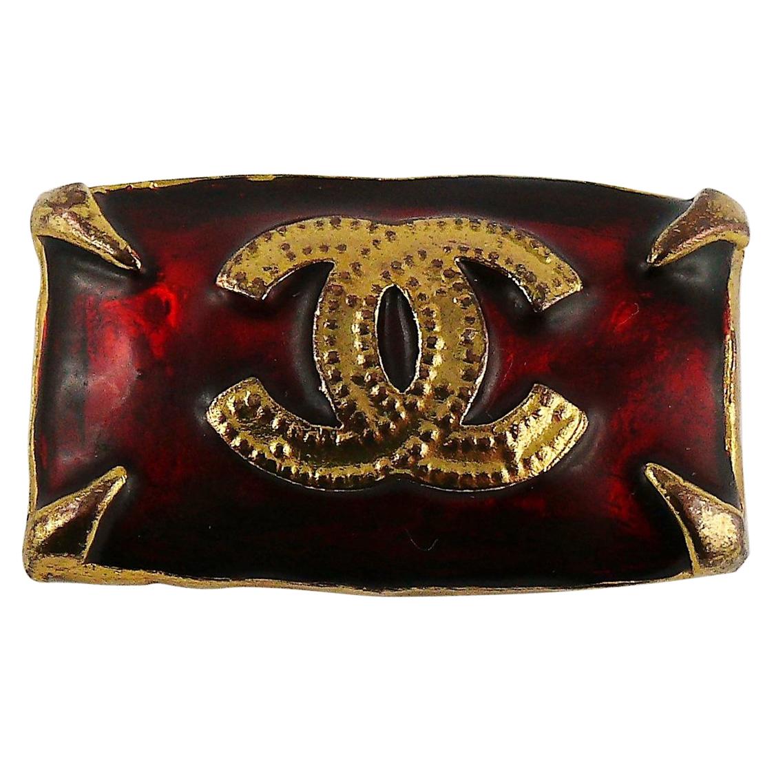 Chanel Vintage Red Enamel CC Logo Brooch