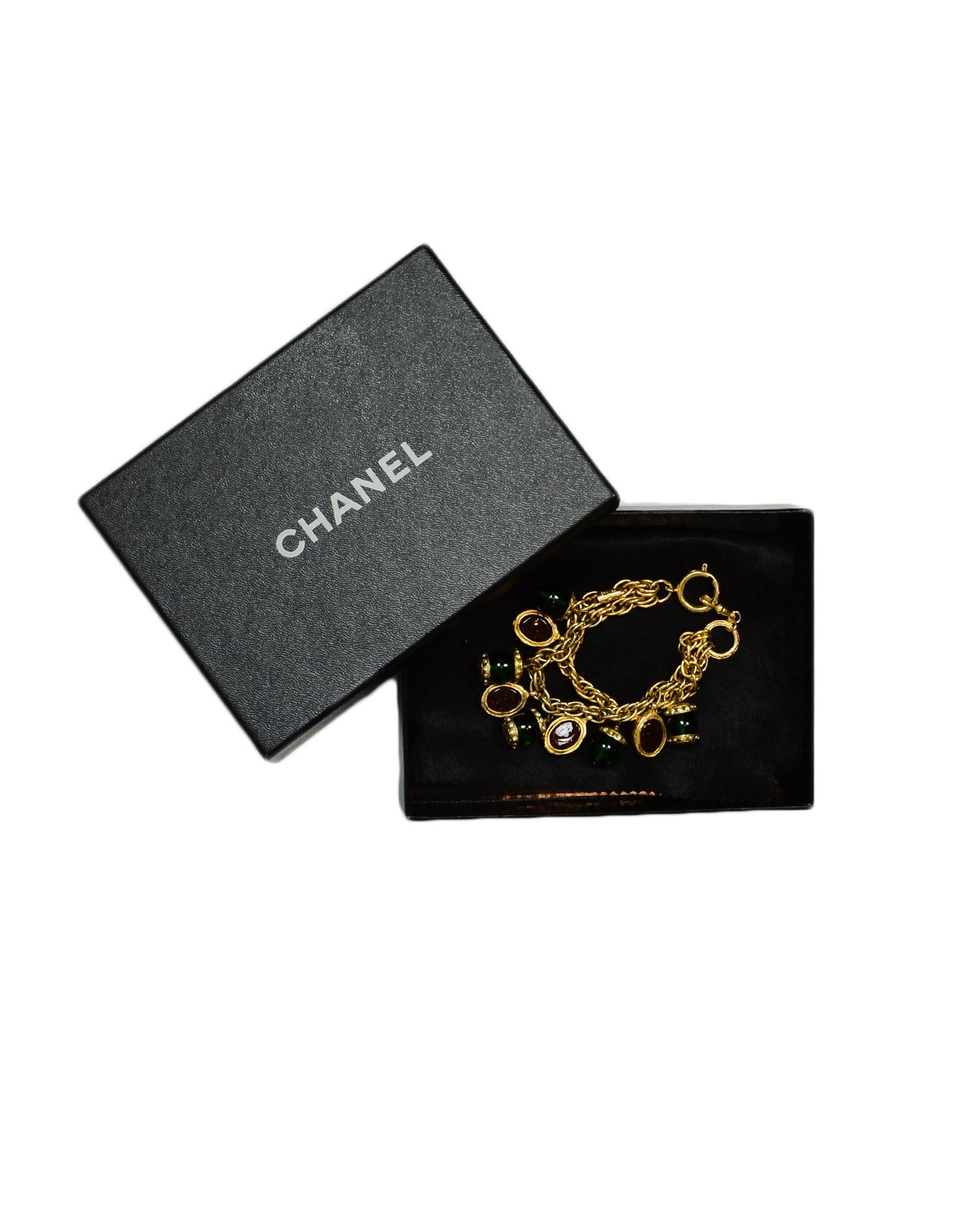 Women's Chanel Vintage Red/Green Gripoix Charm Bracelet 