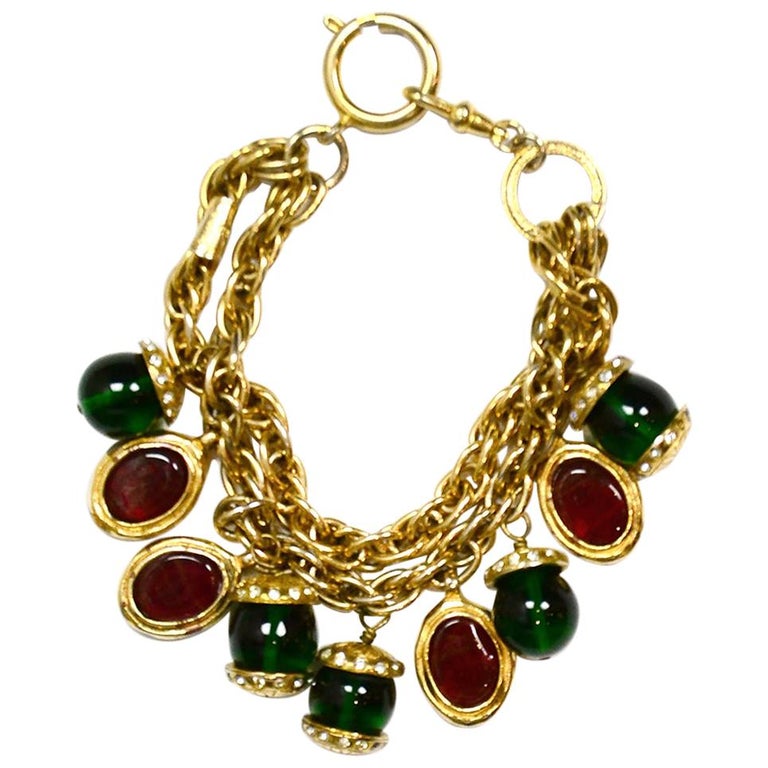 Chanel Vintage Red/Green Gripoix Charm Bracelet at 1stDibs