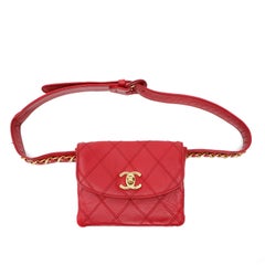 Chanel Vintage Red Lambskin Belt Bag with Gold Hardware