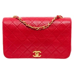 Chanel Vintage Red Lambskin Leather CC Flap Shoulder Bag