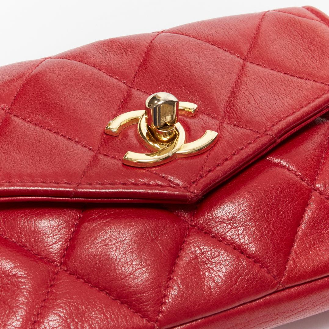 Women's CHANEL Vintage red lambskin matelasse CC turnlock belt bag pouch