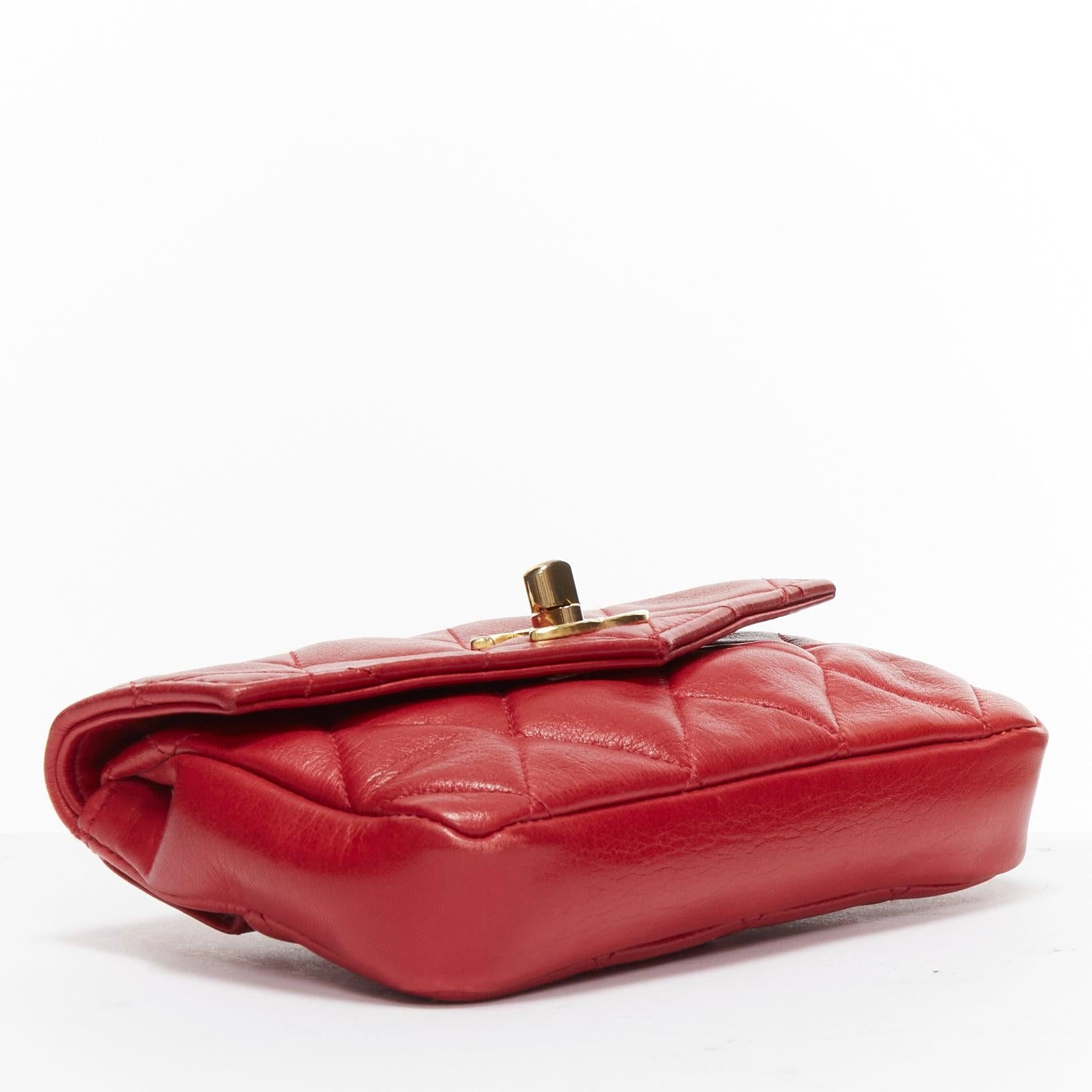CHANEL Vintage red lambskin matelasse CC turnlock belt bag pouch 2