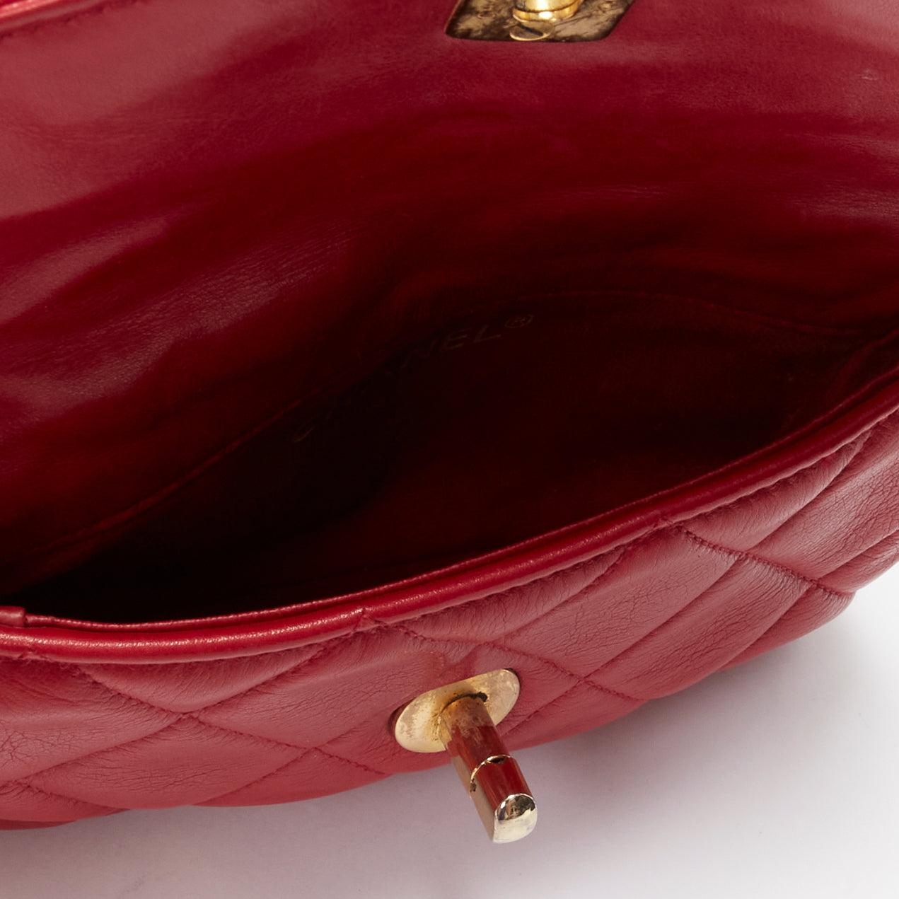 CHANEL Vintage red lambskin matelasse CC turnlock belt bag pouch 3