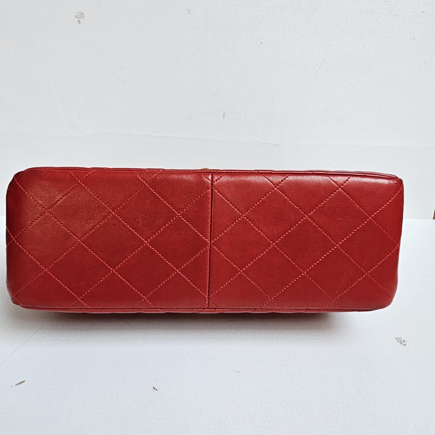 Chanel Vintage Red Lambskin Medium Quilted Double Face Top Handle Bag For Sale 6