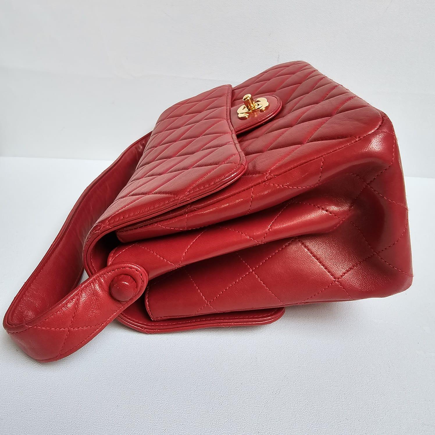 Chanel Vintage Red Lambskin Medium Quilted Double Face Top Handle Bag For Sale 8