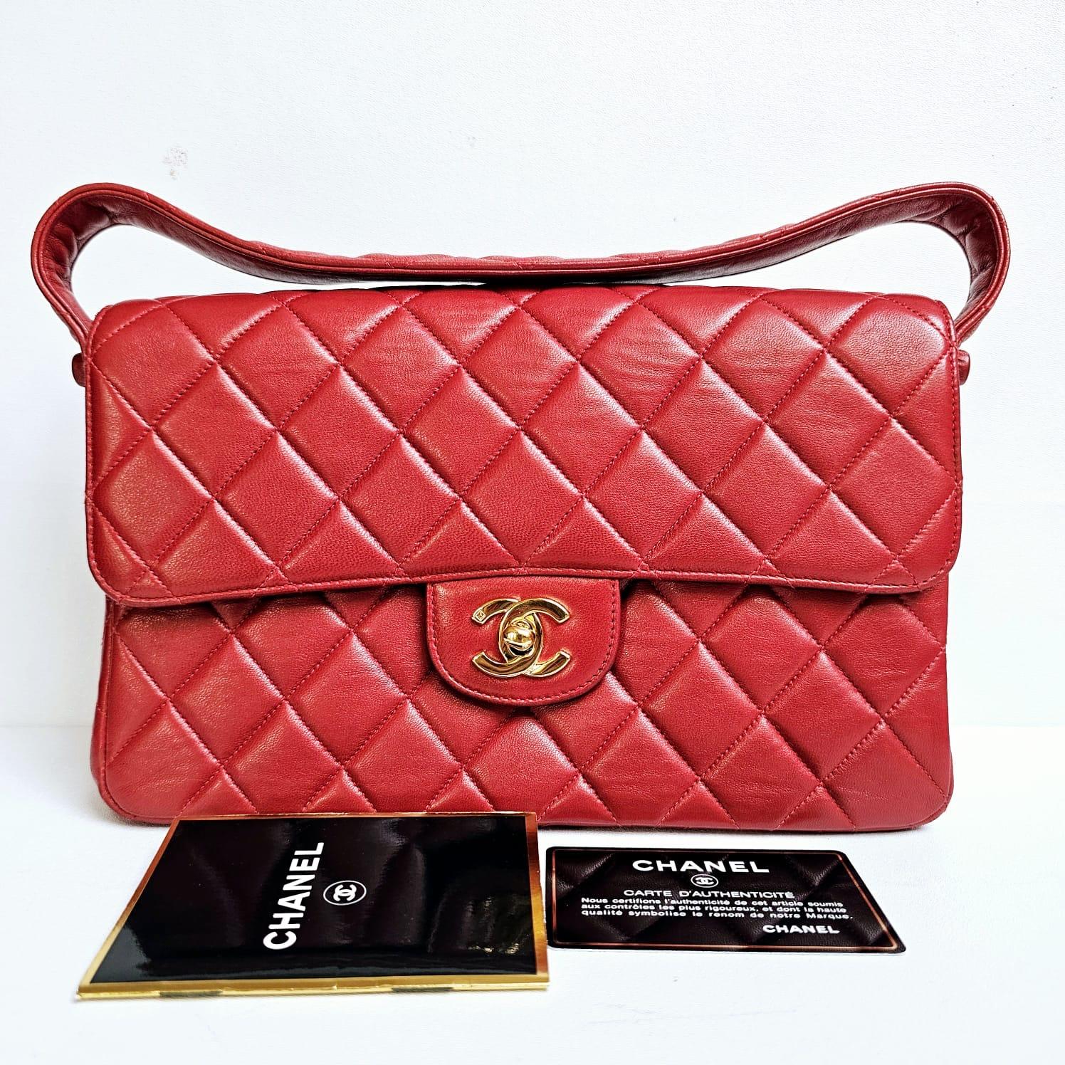 Chanel Vintage Red Lambskin Medium Quilted Double Face Top Handle Bag For Sale 10